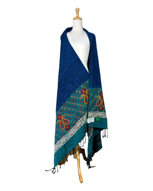 شال كشميري شتوي صوف لون ازرق و فيروزي - Lagonna | لاقونا