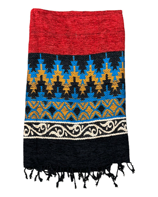 شال صوف كشميري احمر مع ازرق و اسود نقش سدو - Lagonna | لاقونا