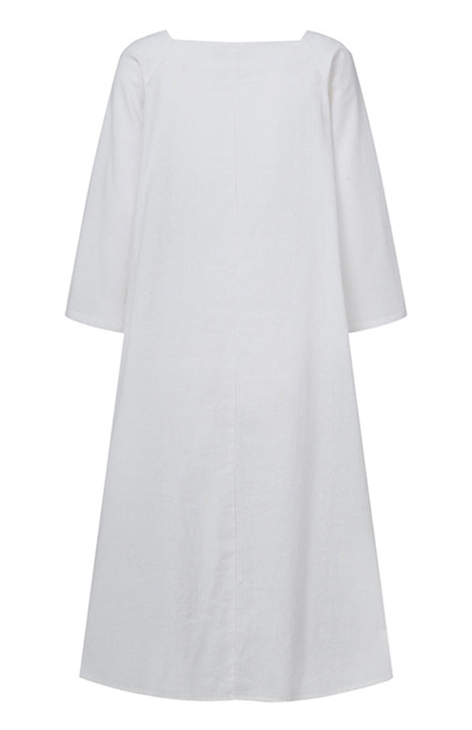 فستان كاجوال نسائي من القطن العادي مع ياقة مربعة وجيب - Lagonna | لاقونا