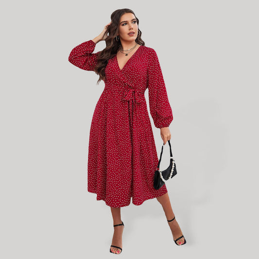فستان سهرة مقاس كبير احمر منقط - Lagonna | لاقونا