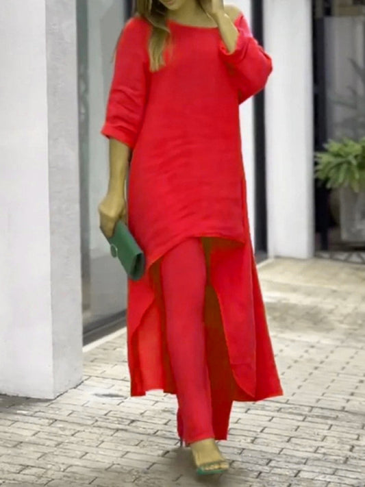 طقم نسائي فستان قصير من الامام مع بنطلون واسع