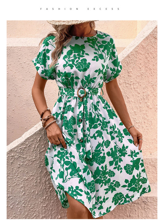 فستان صيفي مشجر مع حزام - Lagonna | لاقونا
