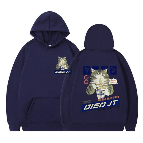 Autumn and Winter Cat Eating Noodle Anime Hoodie