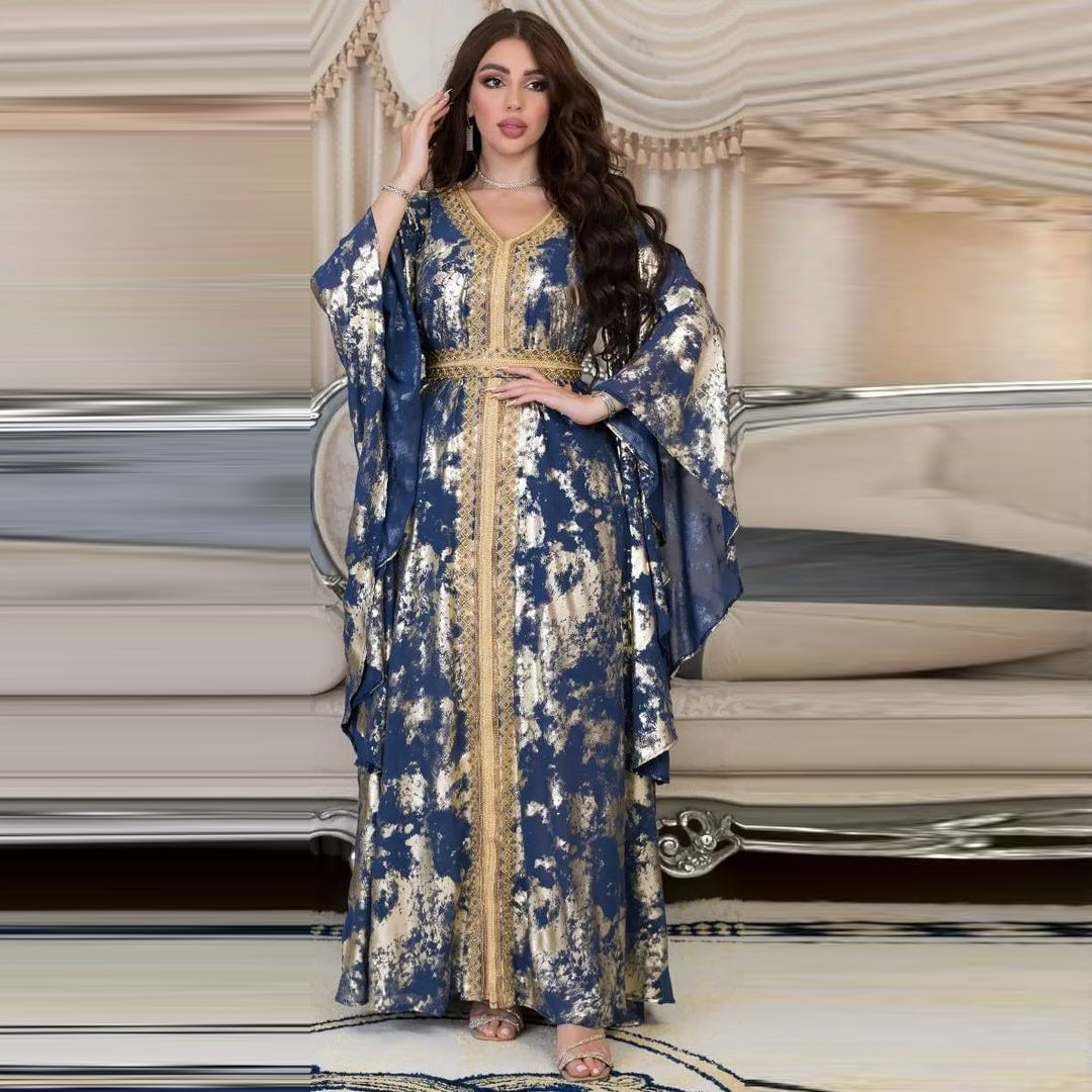 جلابية دراعة تشجير ذهبي مع تطريز - Lagonna | لاقونا
