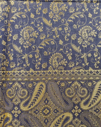 شال كشميري فاخر بوجهين كحلي و ذهبي