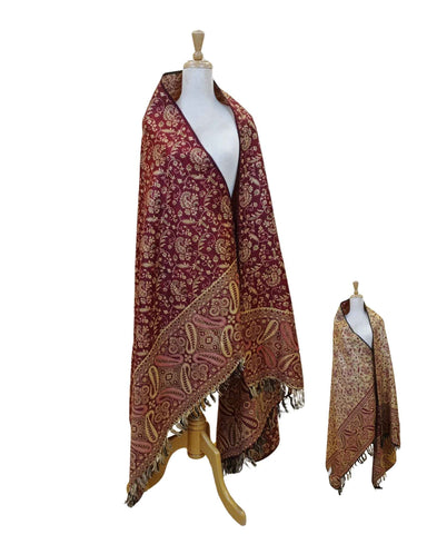 شال كشميري فاخر بوجهين احمر و ذهبي