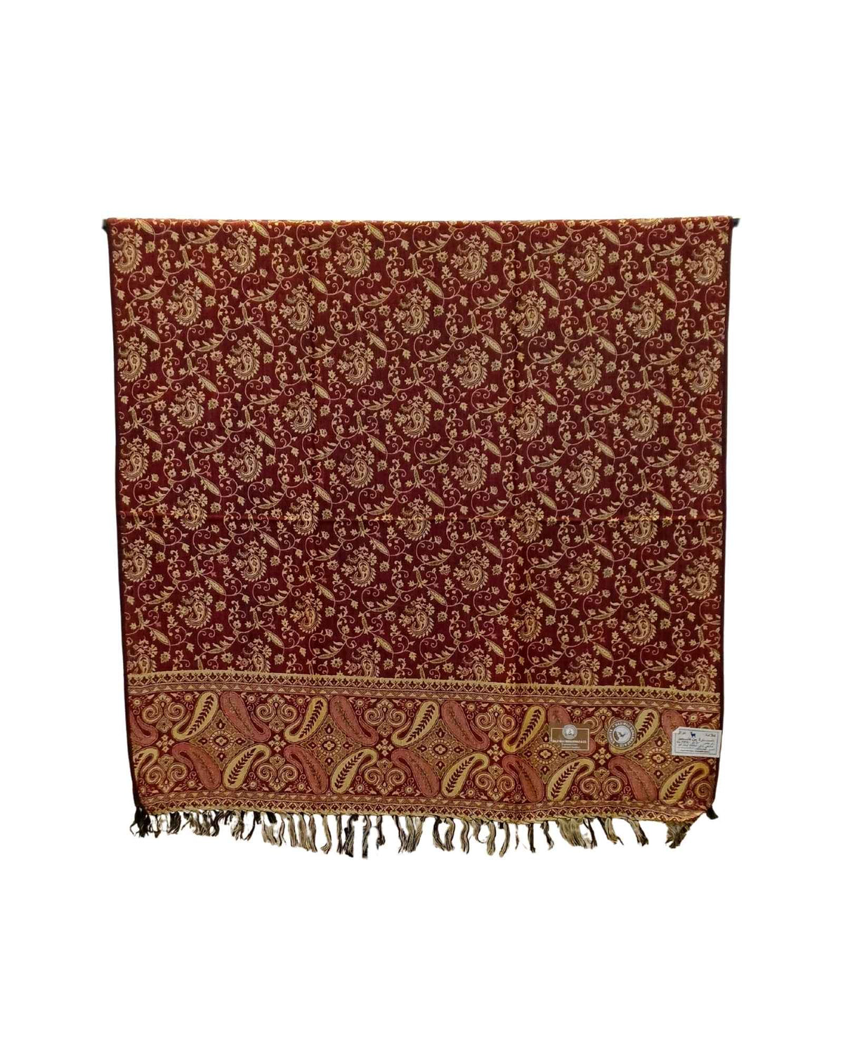 شال كشميري فاخر بوجهين احمر و ذهبي