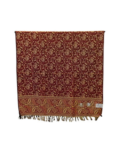 شال كشميري فاخر بوجهين احمر و ذهبي
