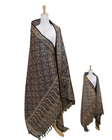 شال كشميري كحلي بوجهين طول مترين