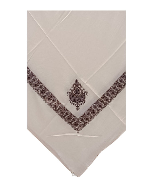 شماغ كشميري سكري مطرز بالبني و الرمادي