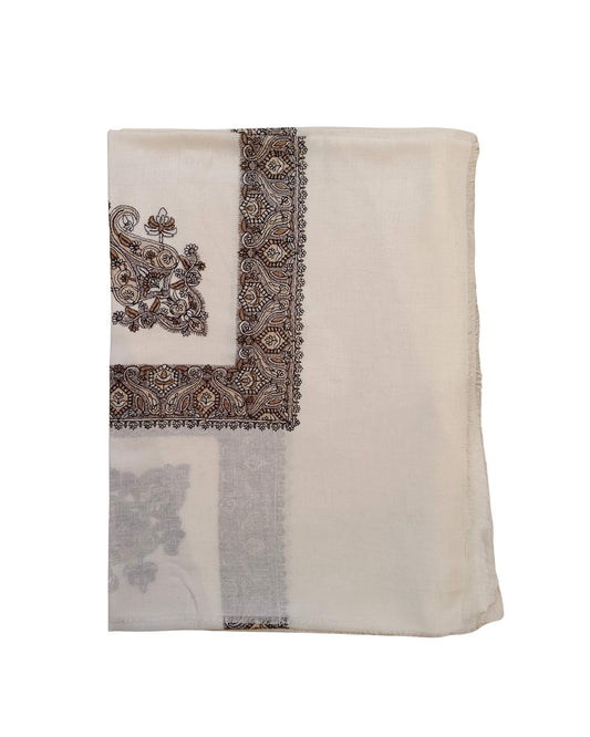 شماغ كشميري مطرز بالرمادي و البني
