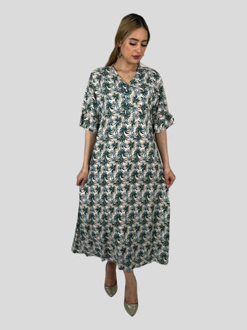 فستان مشجر زيتي - Lagonna | لاقونا